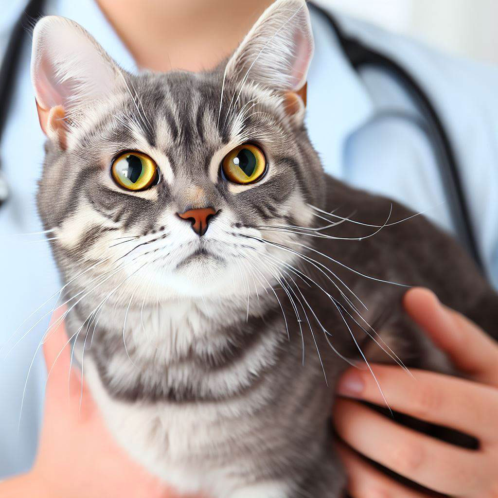 American shorthair cat with a vet