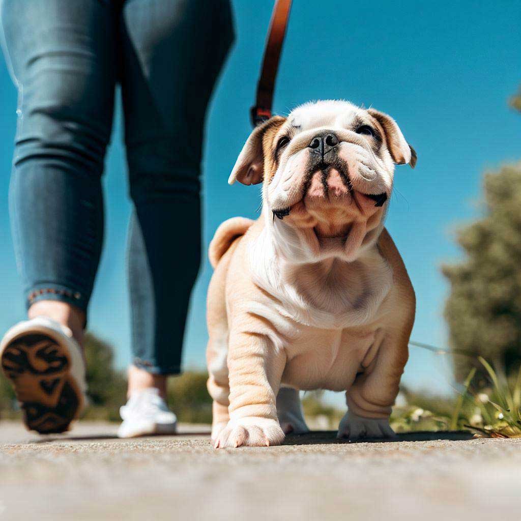 Bulldog puppy walking the beat