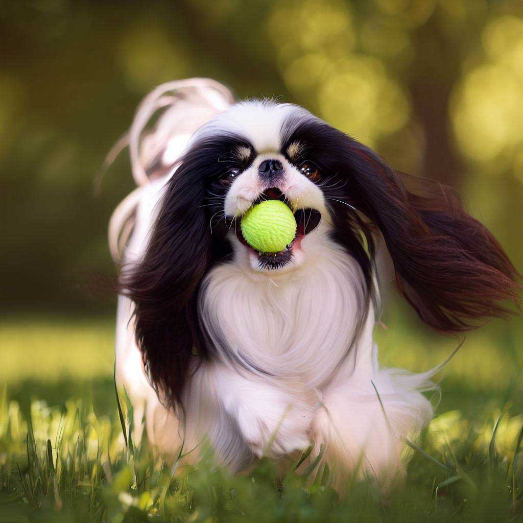 Best Behaved Dog Breeds: Japanese Chin playing with a ball