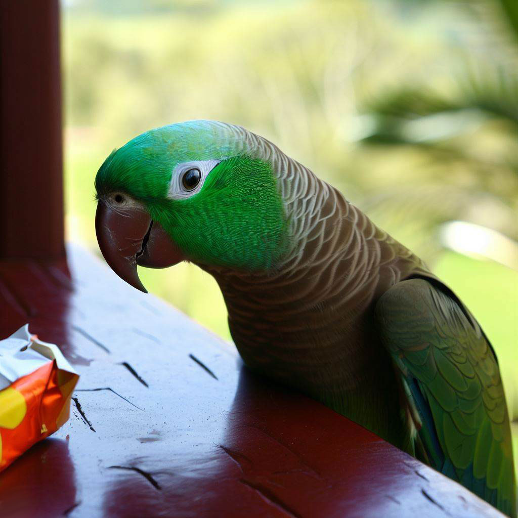 Parrot eyeing off a chocloate bar