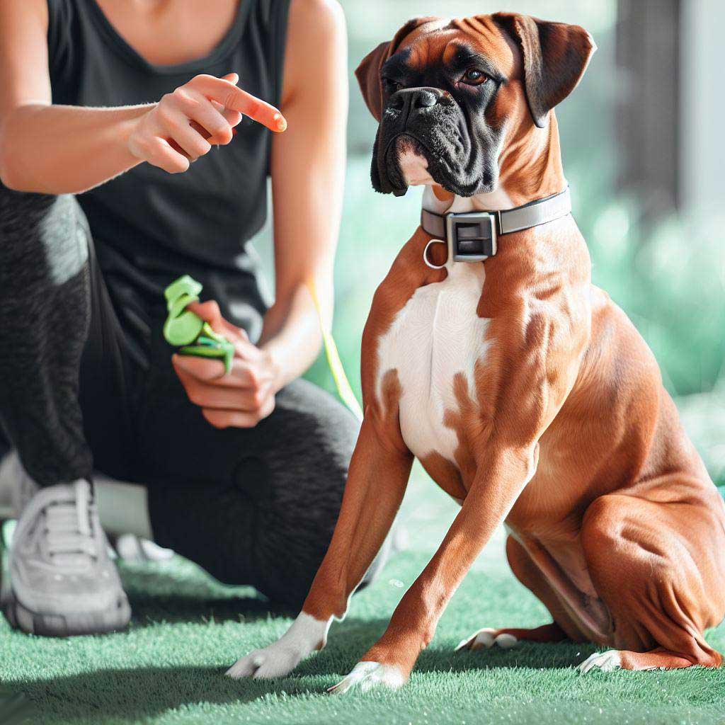 How to Use a Clicker to Train a Dog: Boxer sitting being trained