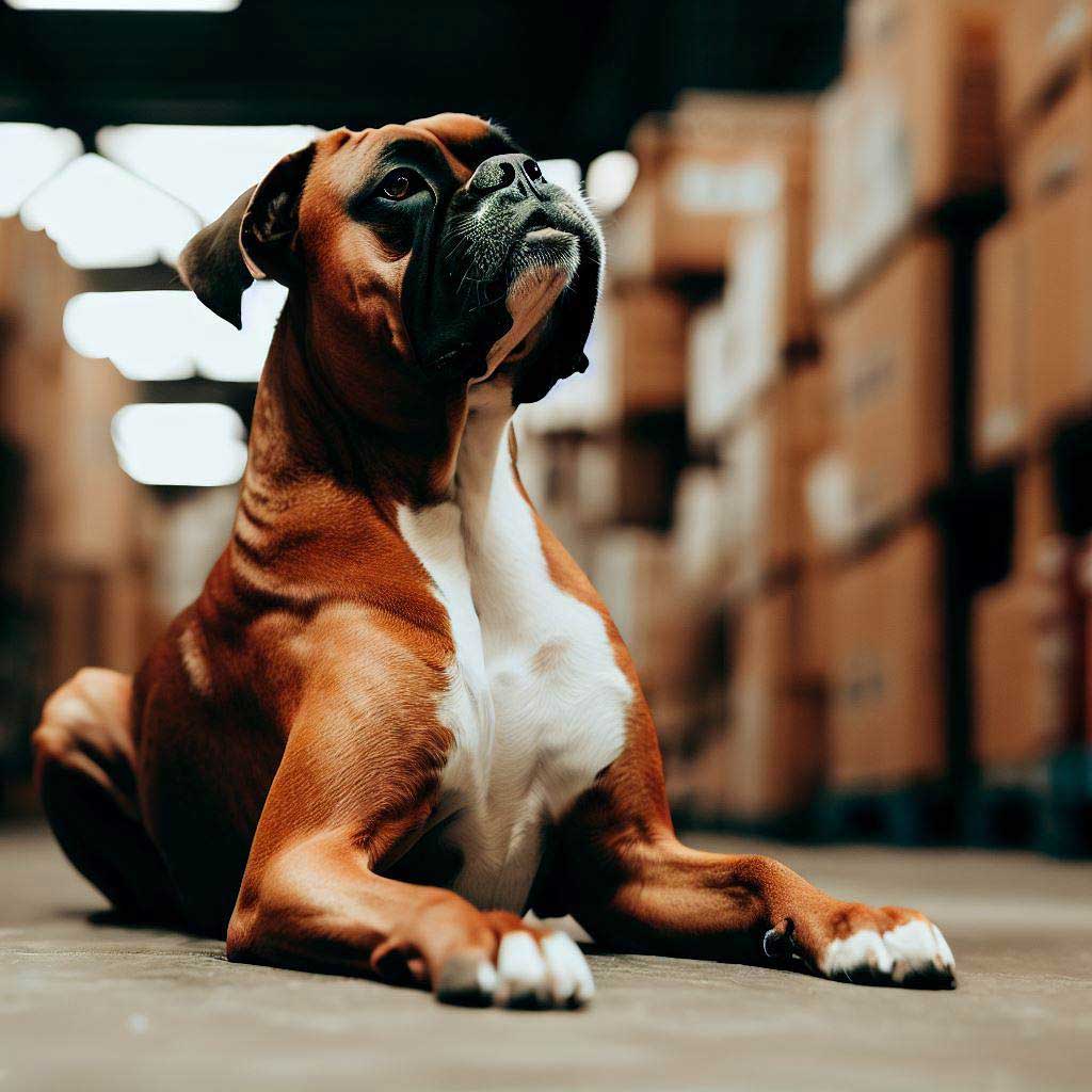 Protection Dog Training: Boxer sitting alert