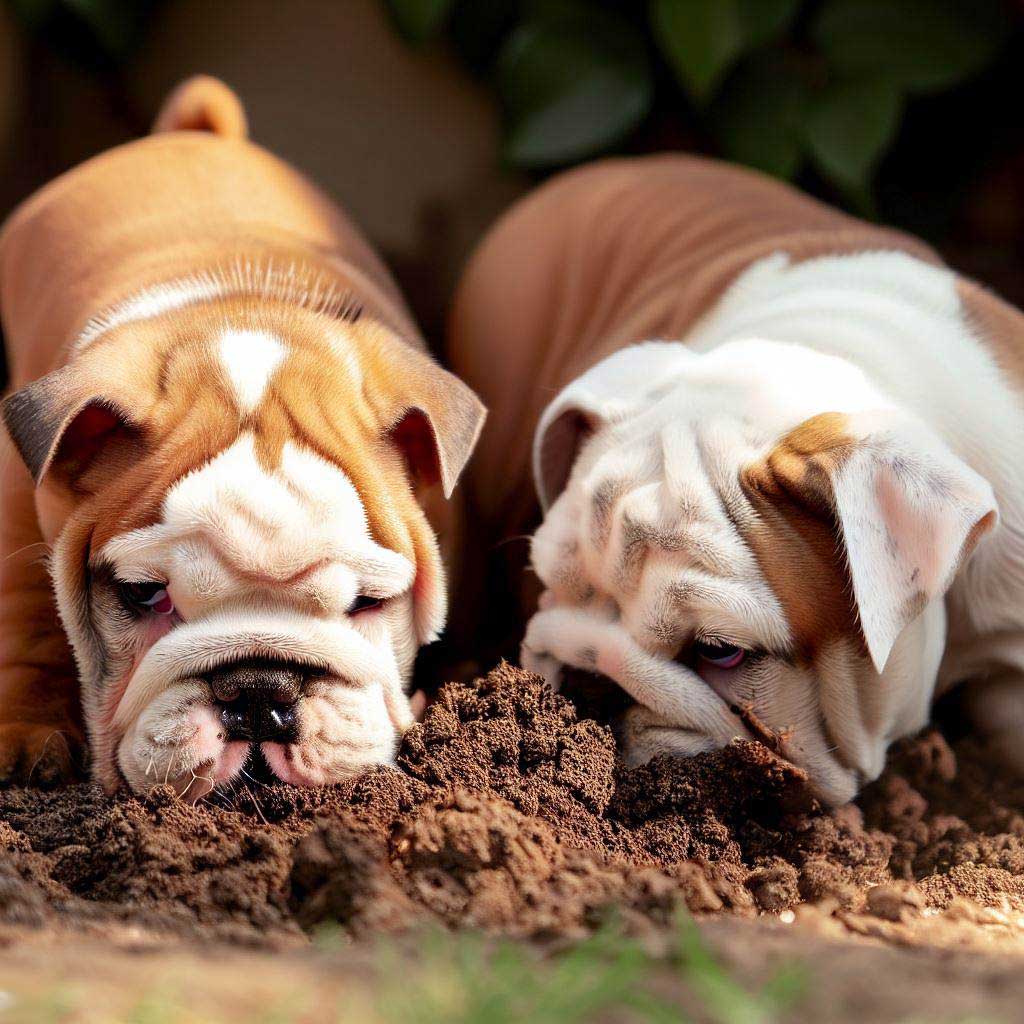 Stop Dog From Digging: Bulldogs puppies caught digging