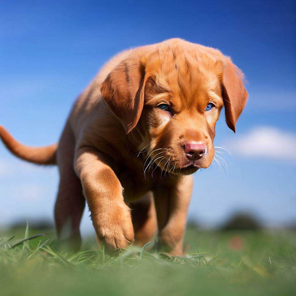 How Do I Establish Dominance With My Dog? Chesapeake Bay Retriever puppy walking in a field