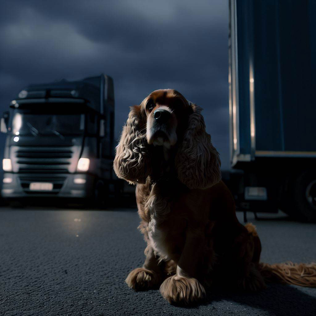Cocker Spaniel at a truck stop
