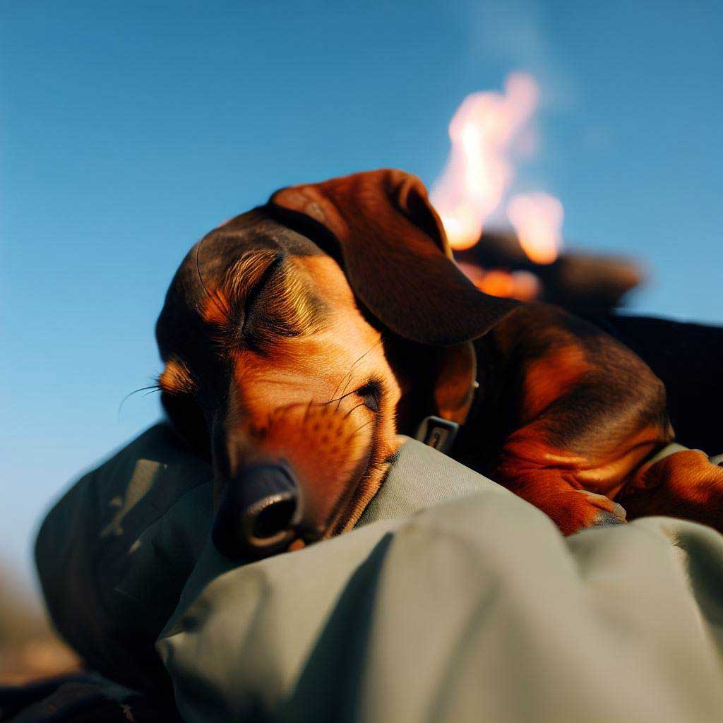 Training Rescue Dogs: Dachshund asleep on a sleeping bag