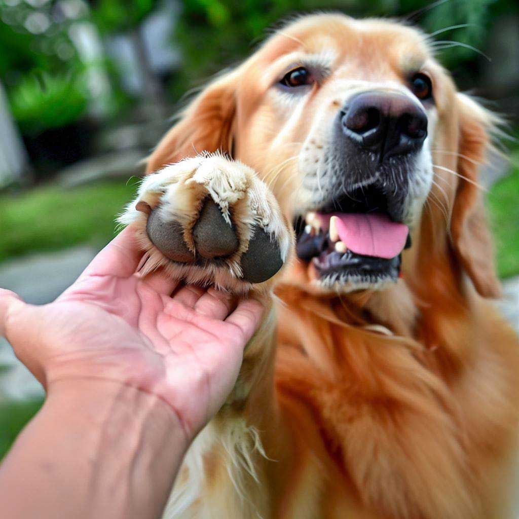 Training Rescue Dogs: Golden Retriever giving paw