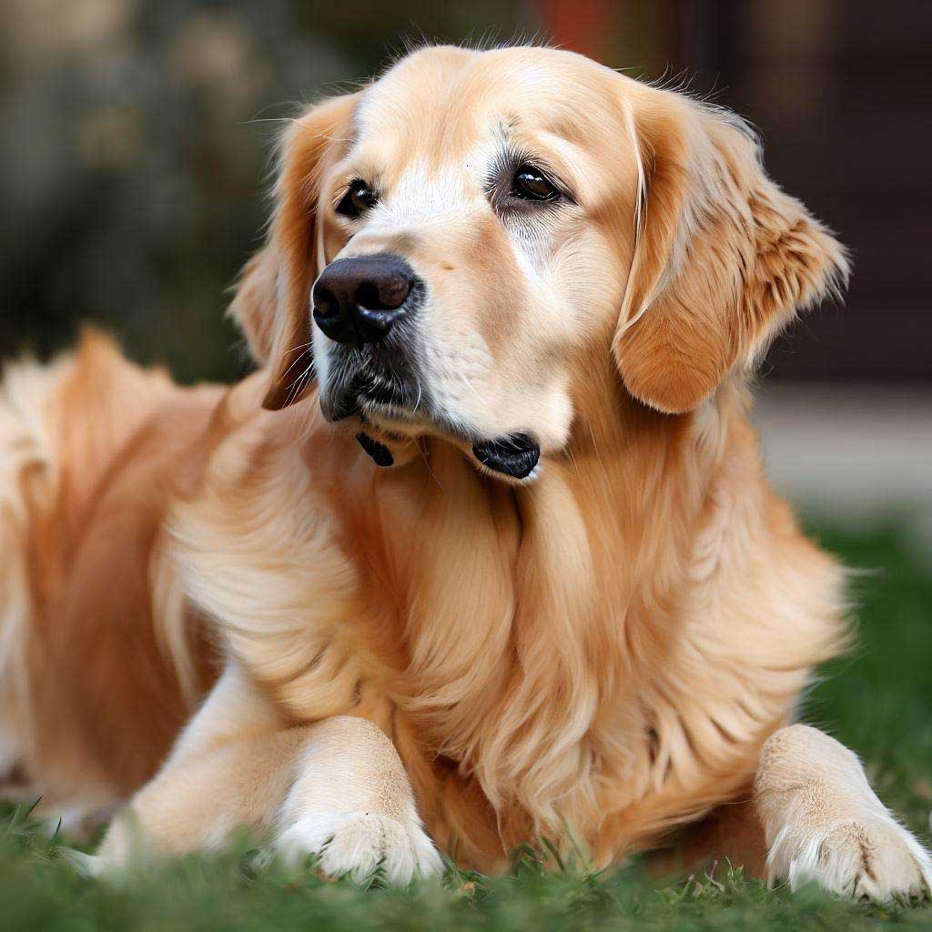 How to Calm an Aggressive Dog: Golden Retriever laying down alert