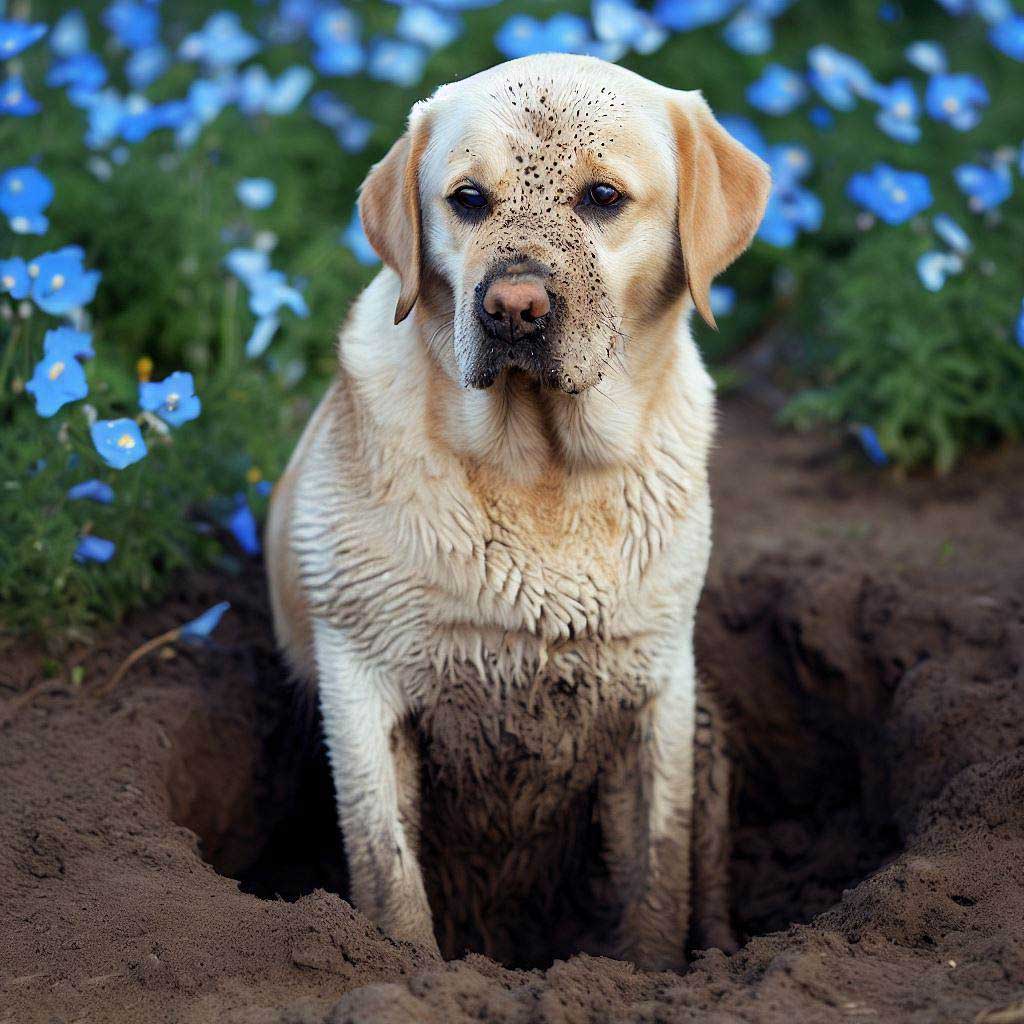 Labrador Retriever covered in dirt