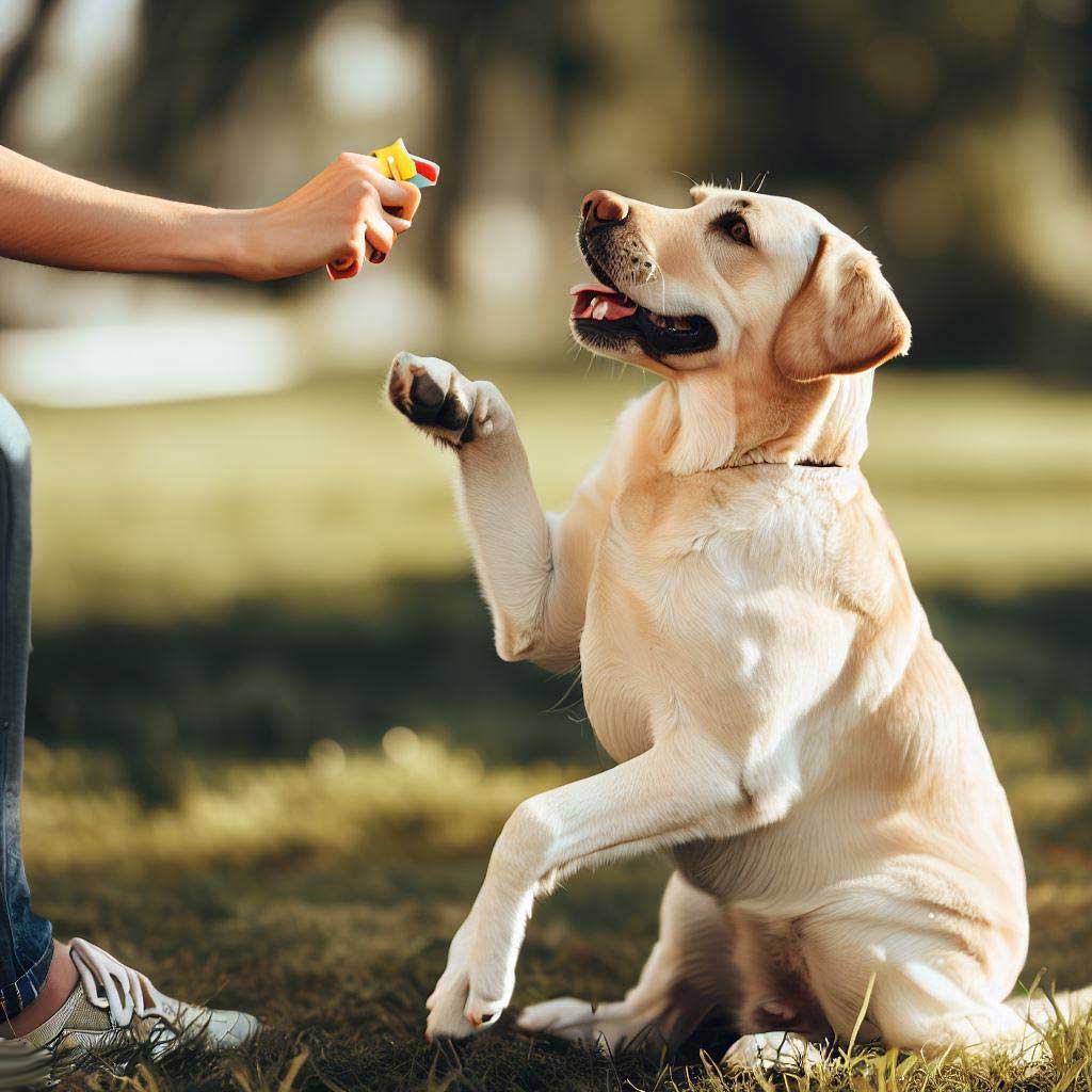 How to Use a Clicker to Train a Dog: Labrador sitting being trained