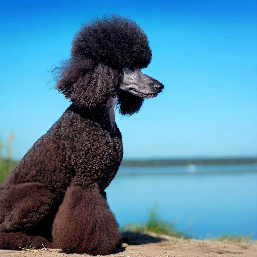 Duck Dog Training: Poodle (Standard) sitting on the shore