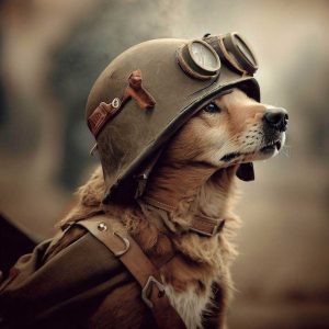 Wartime messenger dog on duty