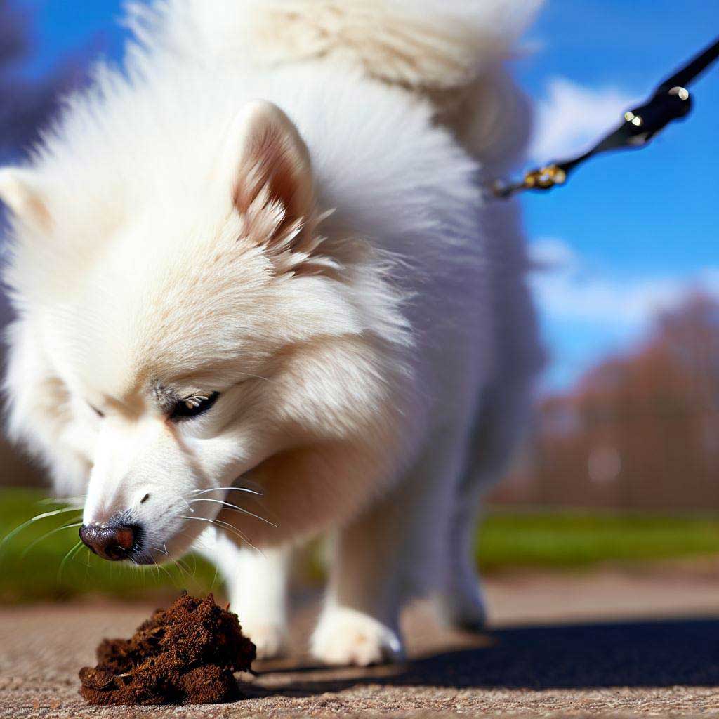 American Eskimo Dog walking on a leash