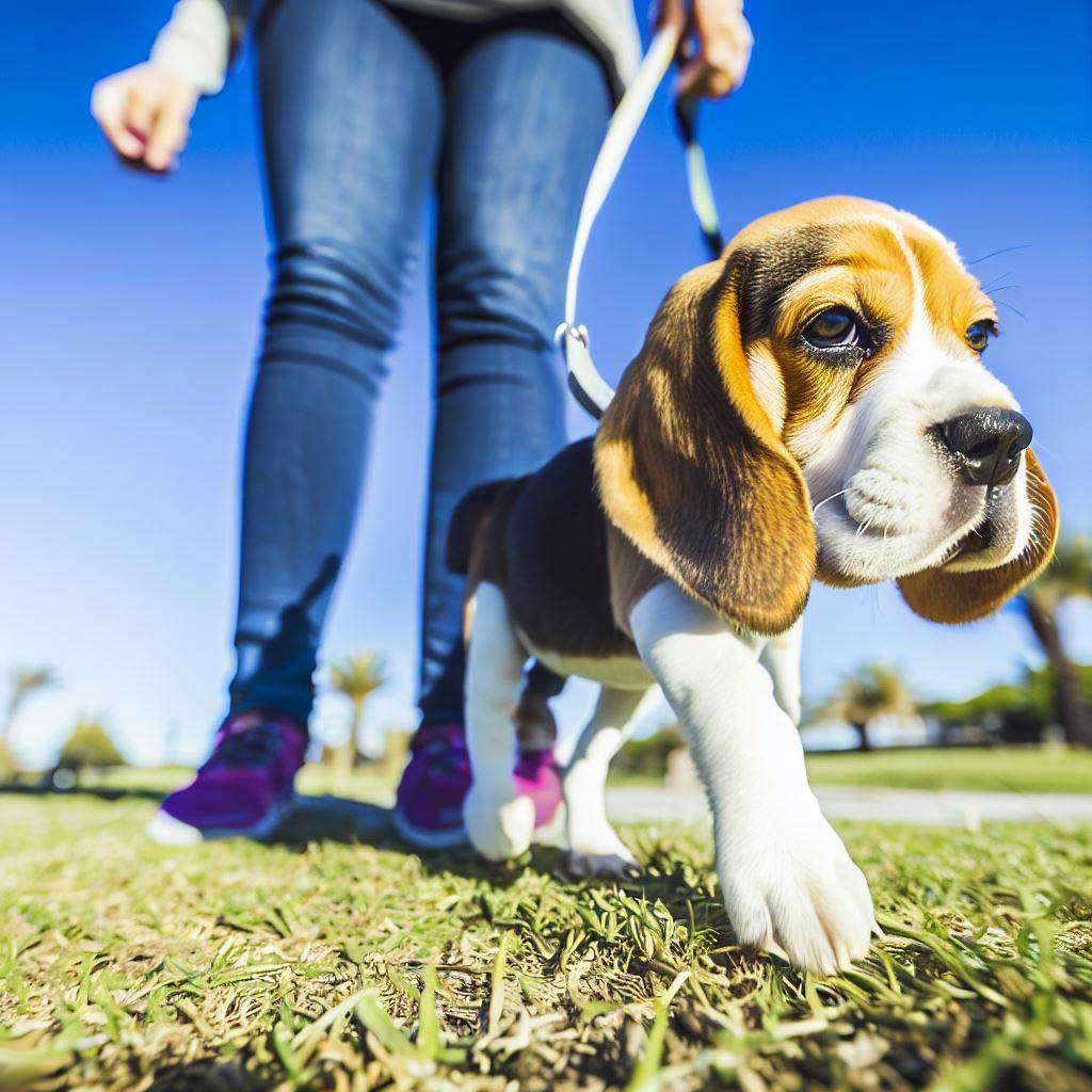 How to Train a Puppy to Walk on a Leash: Beagle puppy