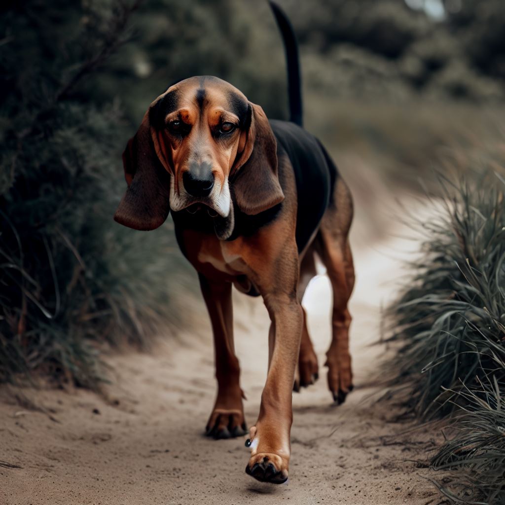 Best Tracking Dogs: Coonhound walking on a beach bush track