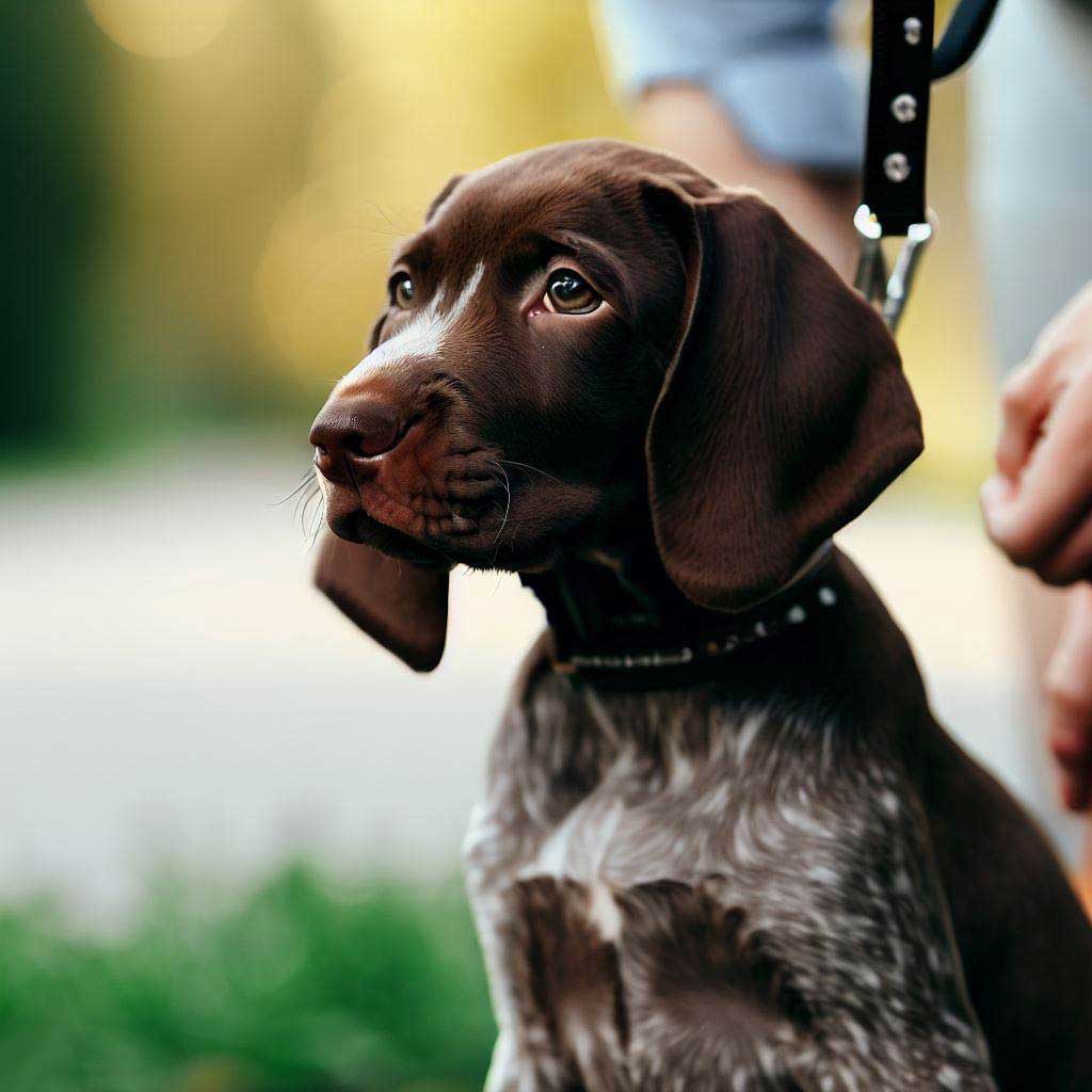 How to Train a Puppy: German Shorthaired Pointer puppy on a leash