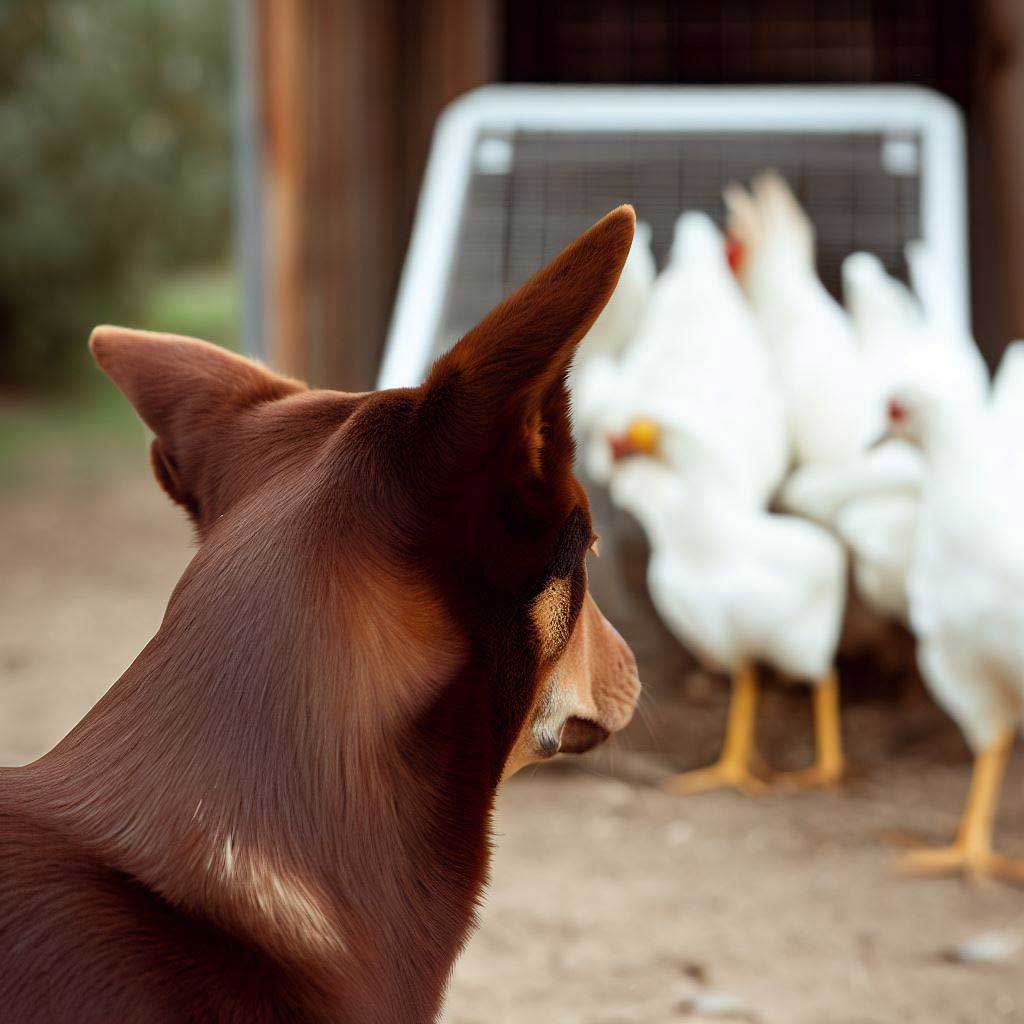 Best Dogs For Chickens: Kelpie with chickens on a farm