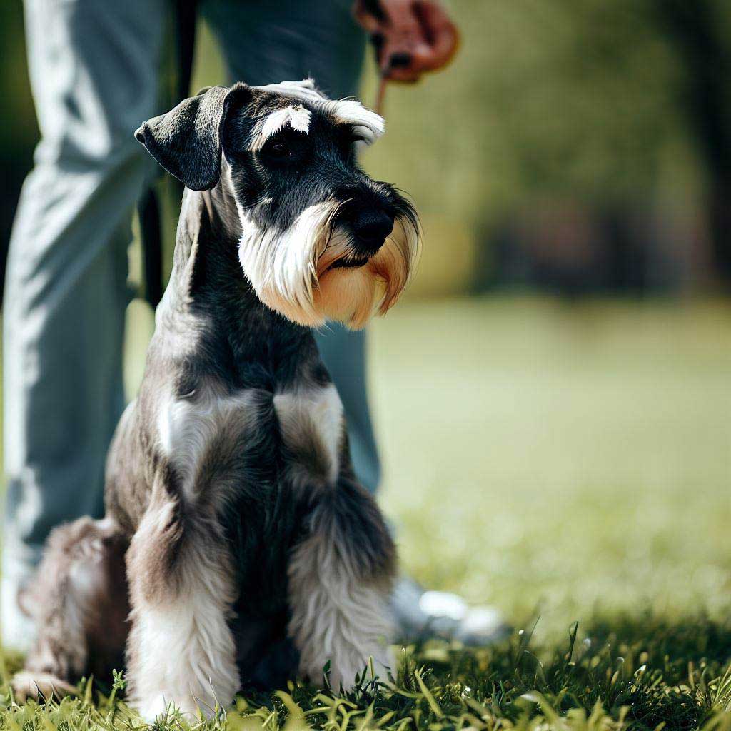 How to Train a Puppy: Miniature Schnauzer sitting in a park