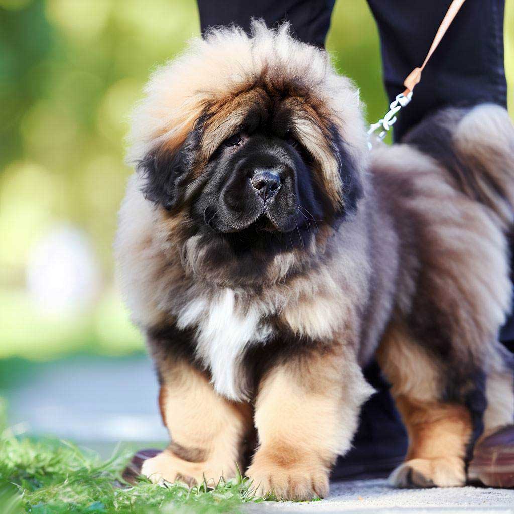 How to Train a Puppy: Tibetan Mastiff puppy on a leash with owner