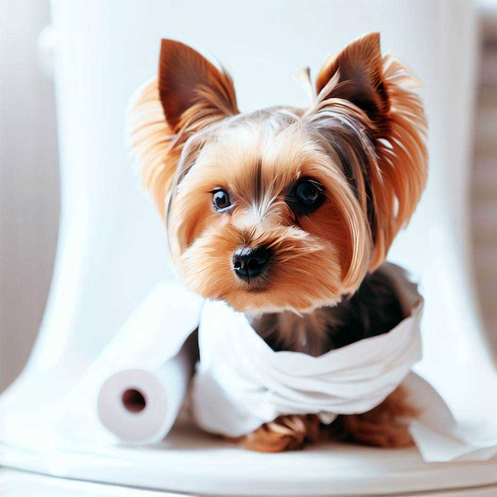 How to Train a Puppy: Yorkshire Terrier wrapped in toilet paper