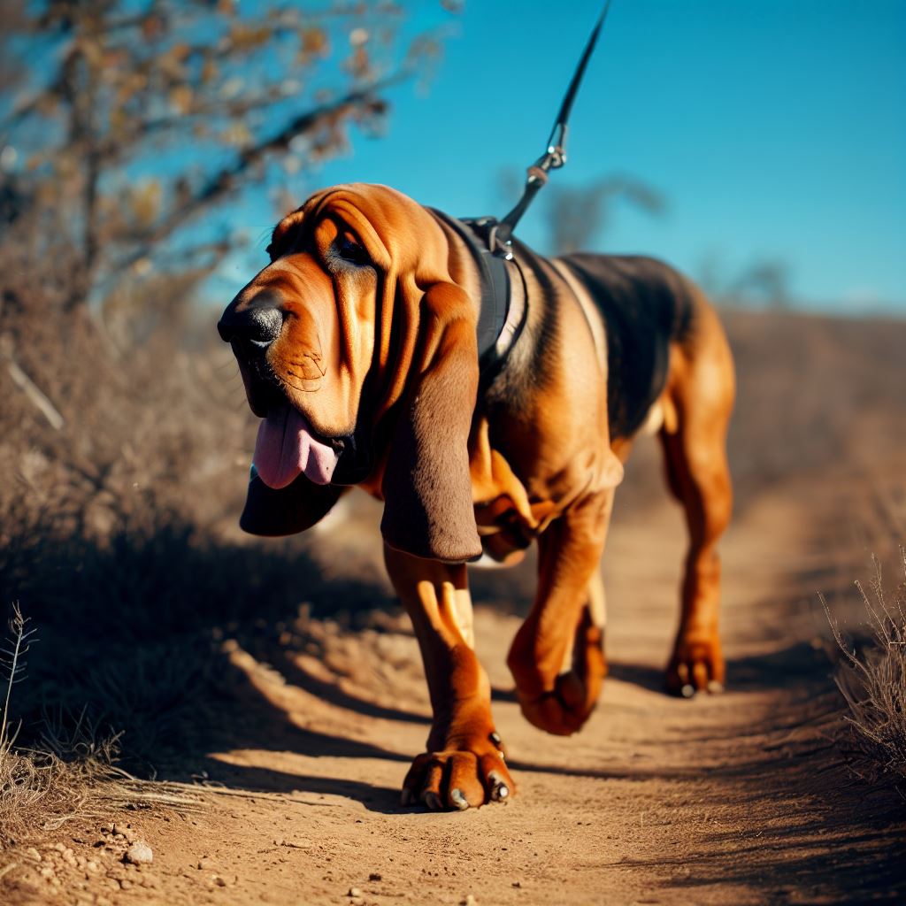 Bloodhound walking on a bush track